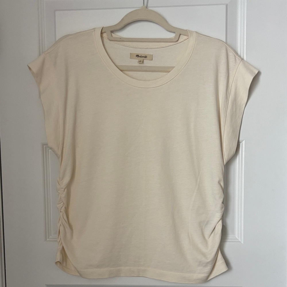 Madewell Cream Short Sleeve Tee with Side Ruching